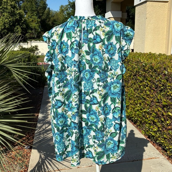 LOFT Blue and Green Floral Print Sleeveless Top Size 26 - Picture 2 of 5